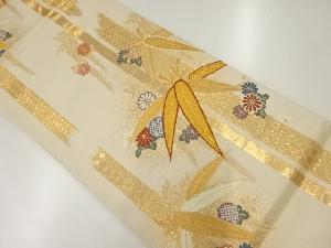 アンティーク　竹に菊模様織出し袋帯（材料）